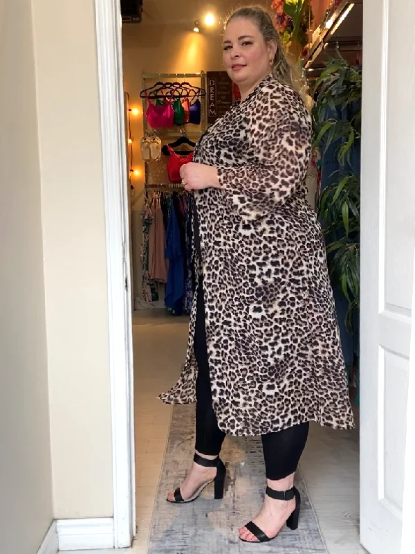 Edith Plus Size Leopard Print Chiffon Kimono