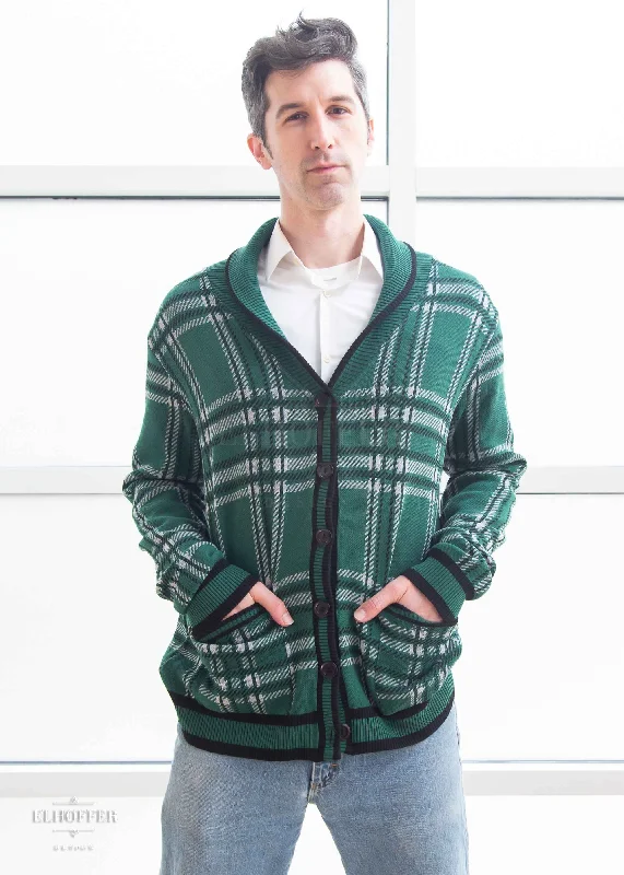 Essential Unisex Shawl Cardigan - Emerald Tartan