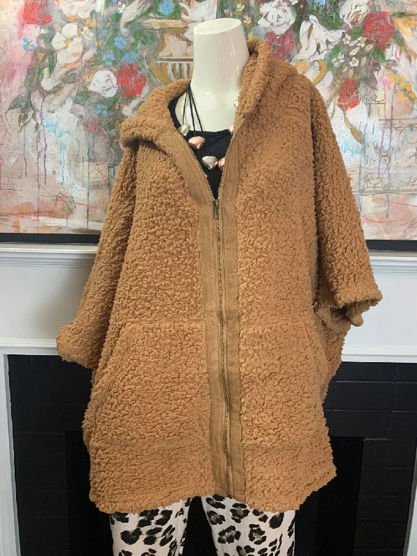 ET14961 Oversized Fur Teddy Zip-Camel