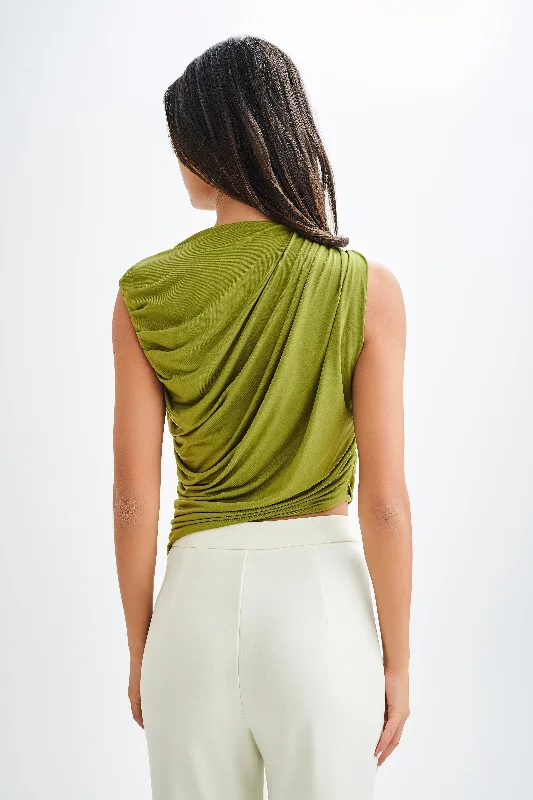 Griselda Draped Slinky Sleeveless Top - Vintage Olive