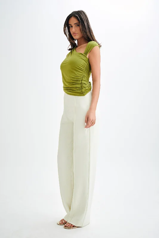 Griselda Draped Slinky Sleeveless Top - Vintage Olive