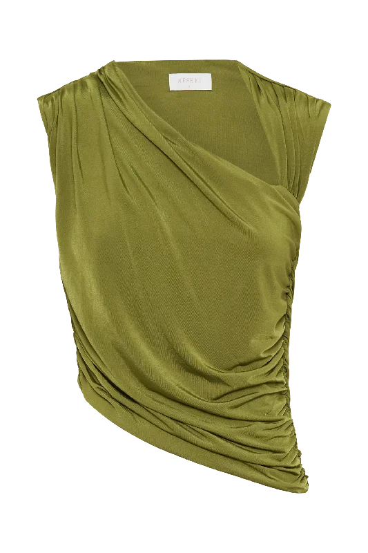 Griselda Draped Slinky Sleeveless Top - Vintage Olive