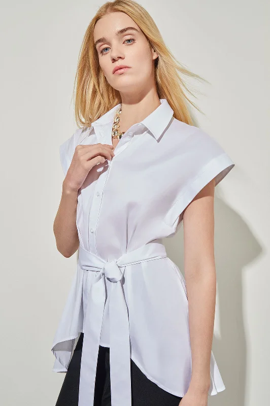 High-Low Shirt - Tie-Waist Stretch Cotton