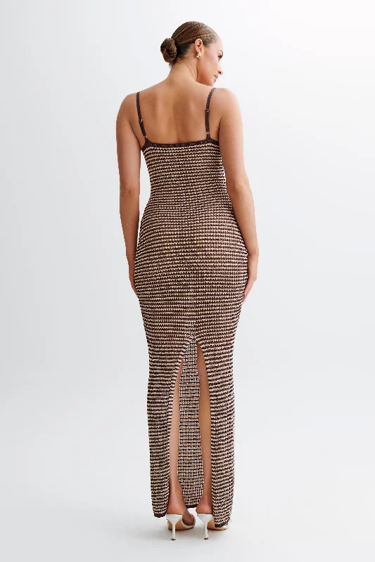 Jeannie Stripe Cupped Knit Maxi Dress - Chocolate/Nude