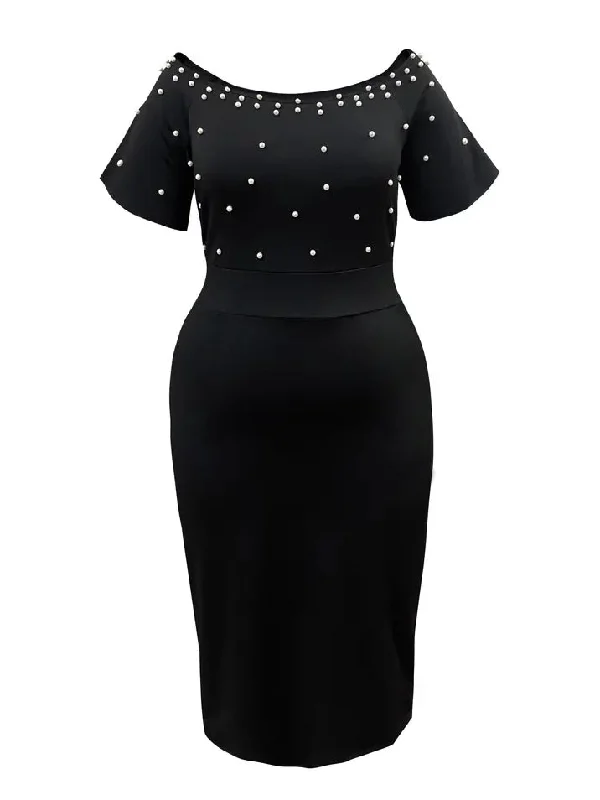 Kate Plus Size Pearl Beaded Off Shoulder Bodycon Dress