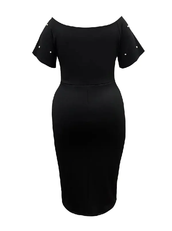 Kate Plus Size Pearl Beaded Off Shoulder Bodycon Dress