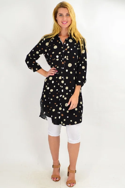 Long Black Spot Tunic Shirt