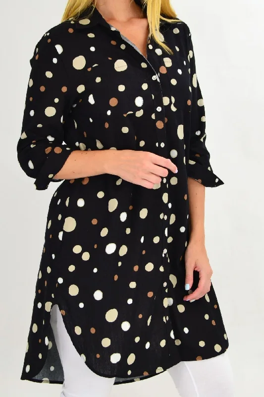 Long Black Spot Tunic Shirt