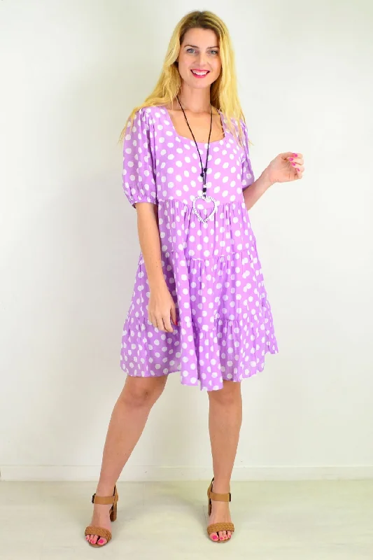 Mauve Polka Dot Puff Sleeves Tunics Dress