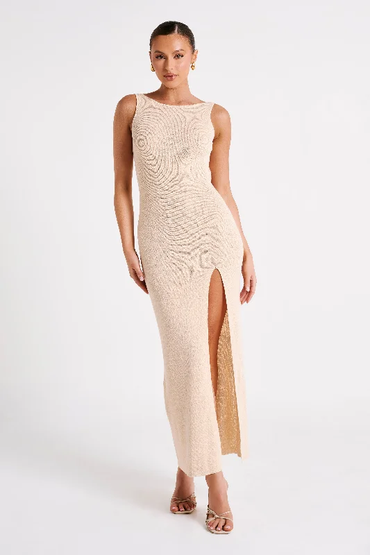 Maxine Sheer Knit Maxi Dress - Wheat