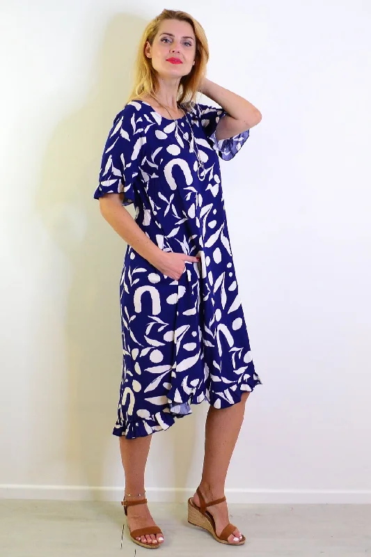 Navy White Spots Print Summer Dress