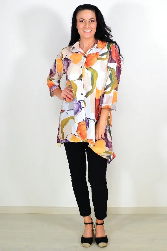 Orange Artwork Swirls Tunic Shirt