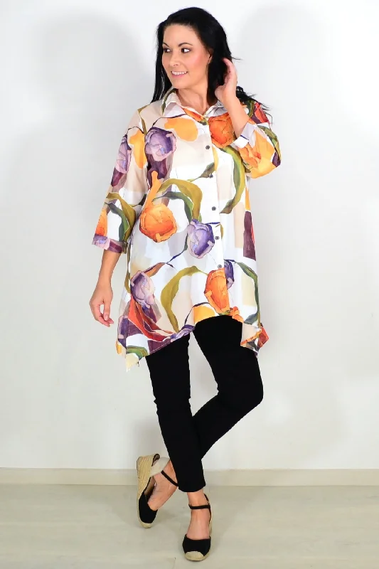 Orange Artwork Swirls Tunic Shirt