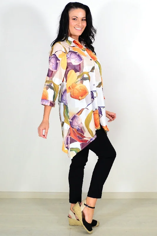 Orange Artwork Swirls Tunic Shirt