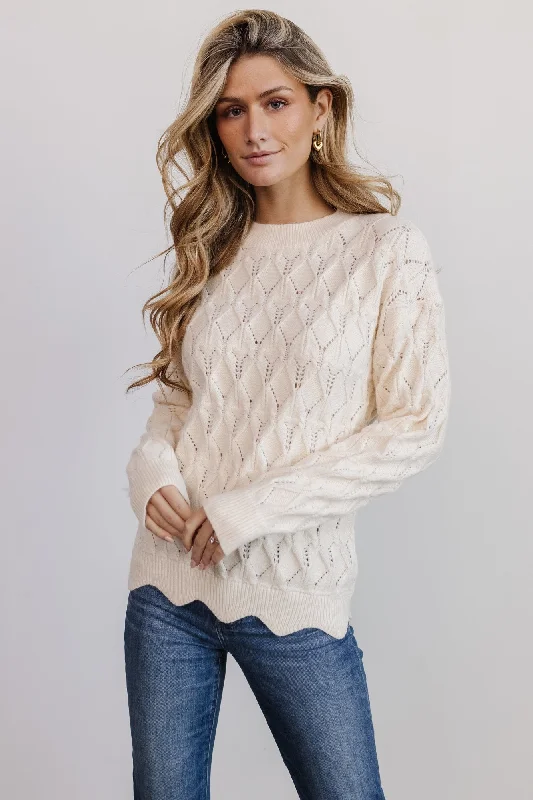 Perle Eyelet Scallop Sweater | Cream