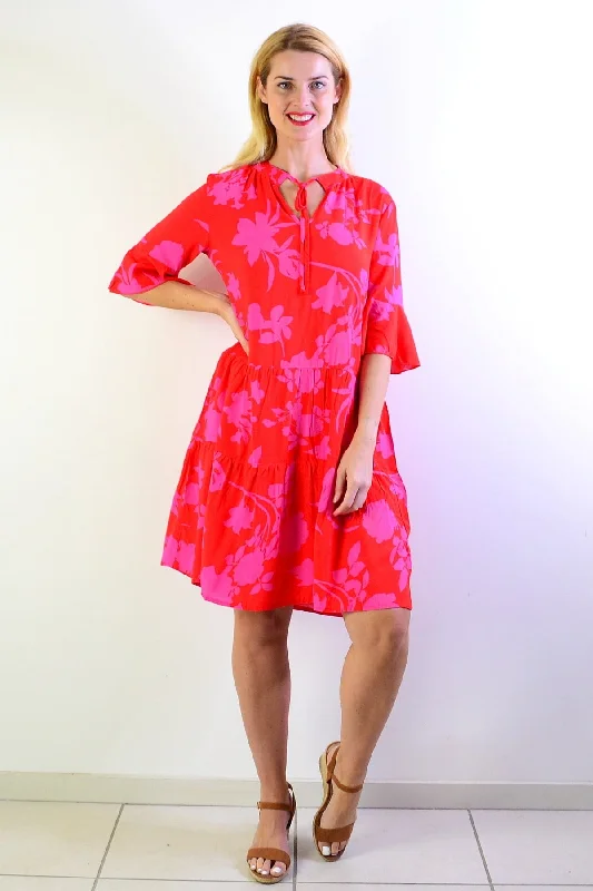 Pink Maple Leaf Tiered Dress Tunic