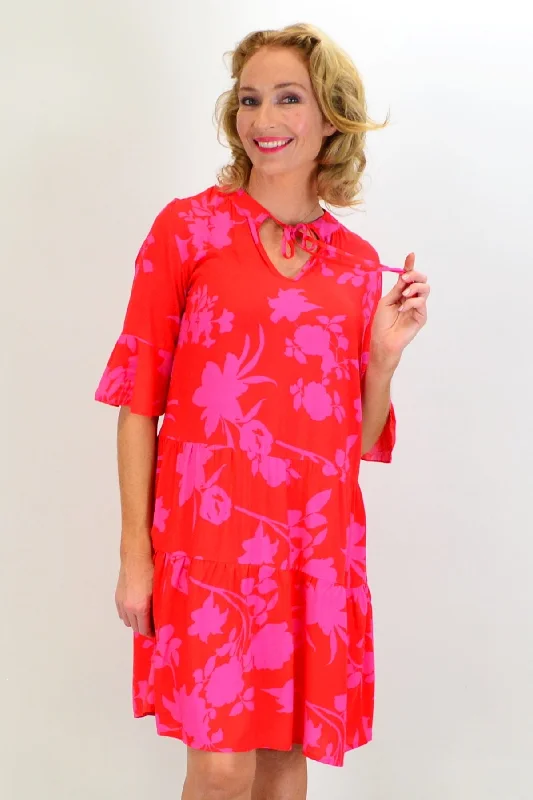 Pink Maple Leaf Tiered Dress Tunic