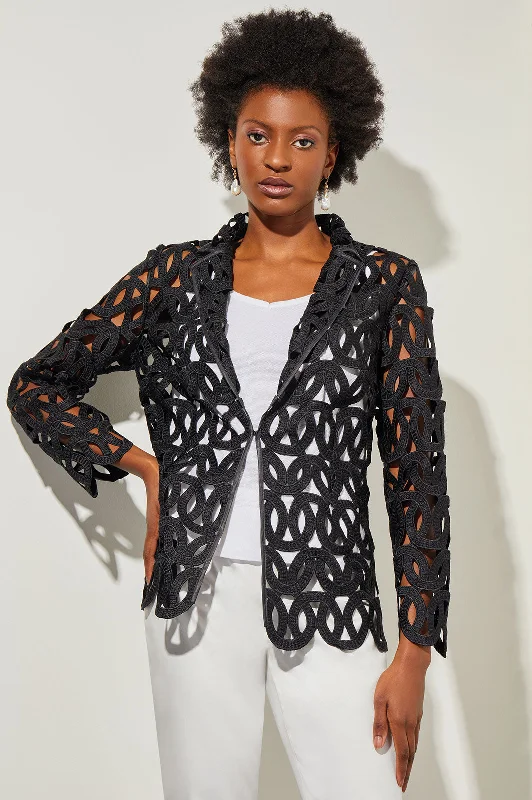 Plus Size Notch Lapel Jacket - Cage Cutout Novelty Woven