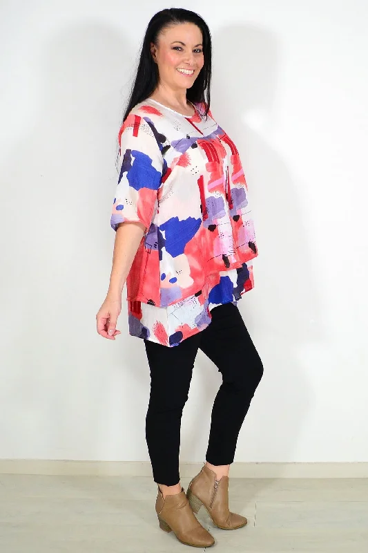 Red Layered Abstract Tunic Top