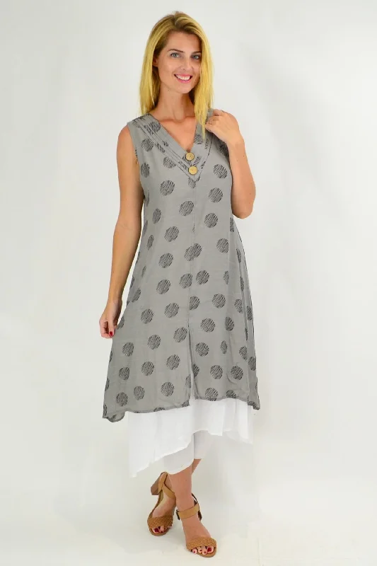 Sleeveless Grey Dots Overlay Tunic Dress