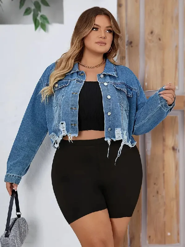 Valency Plus Size Cropped Destructed Jean Jacket