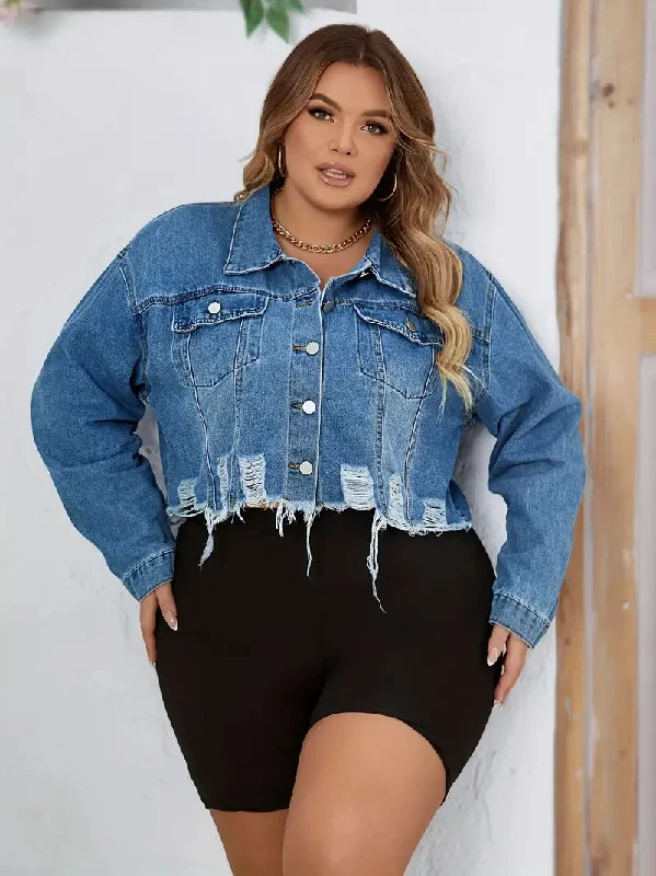 Valency Plus Size Cropped Destructed Jean Jacket