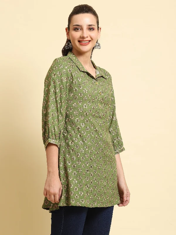 Women Green Floral Printed Tunic