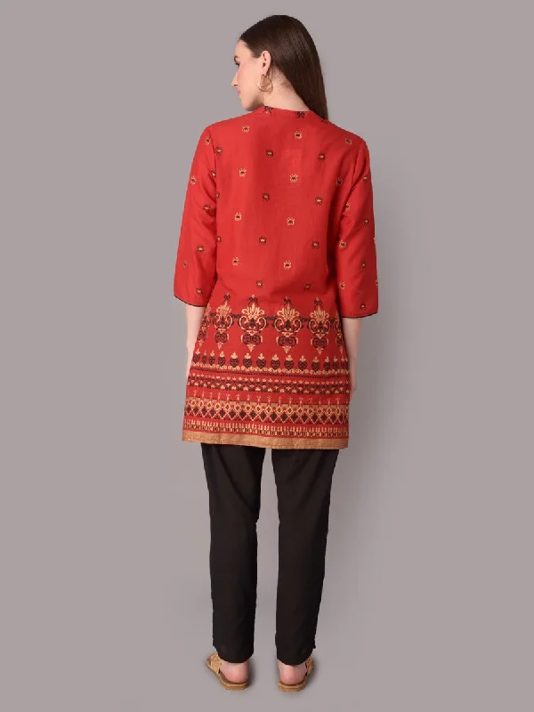 Women Red Ornamental Print Tunic