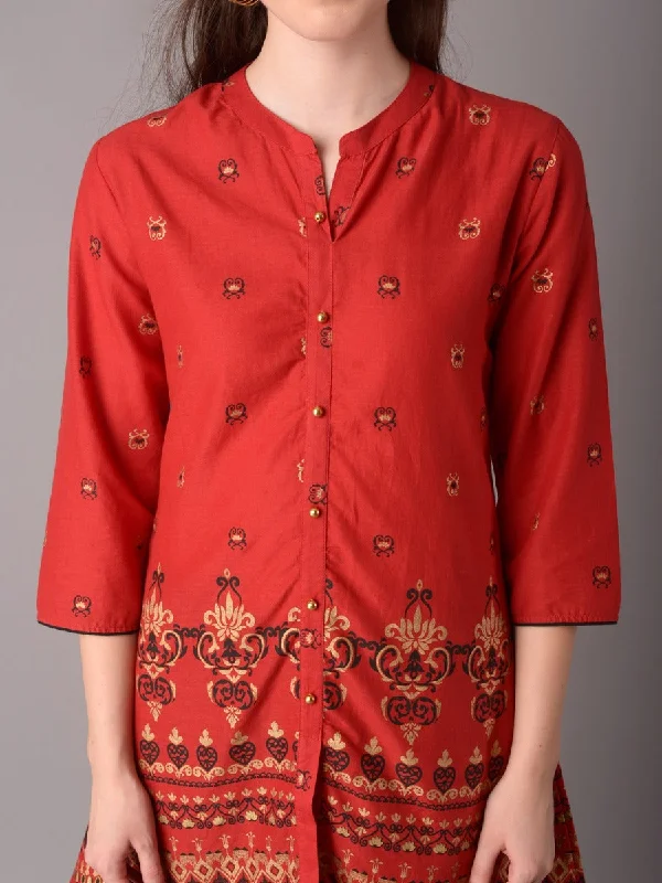 Women Red Ornamental Print Tunic