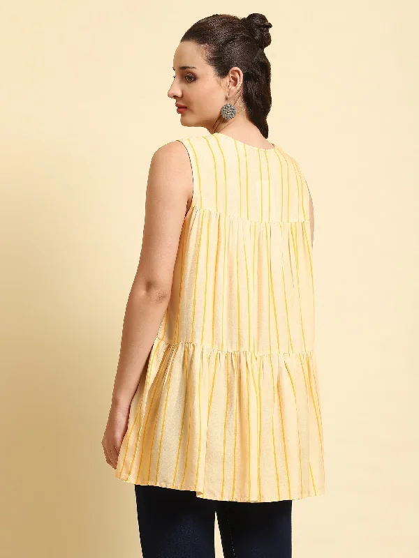 Women Yellow Stripe Printed Tunic