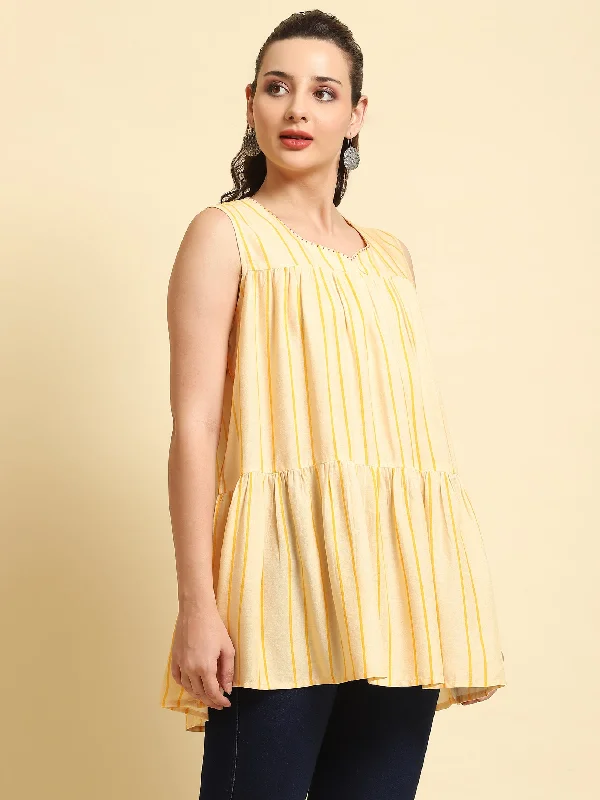 Women Yellow Stripe Printed Tunic