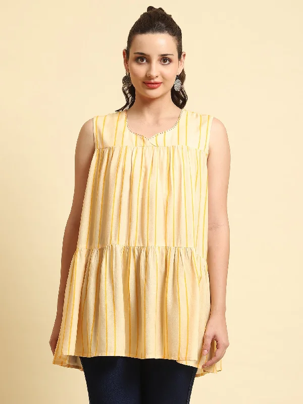 Women Yellow Stripe Printed Tunic