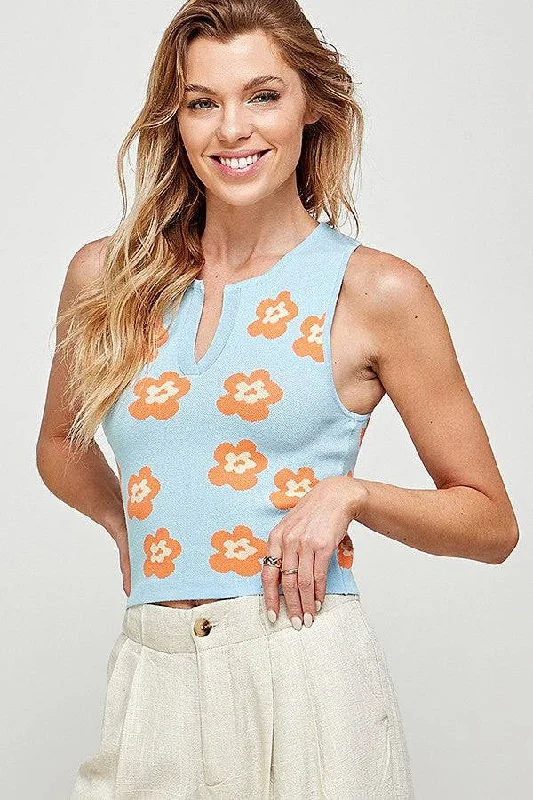 Women's Flower Cropped Knit Tank Top