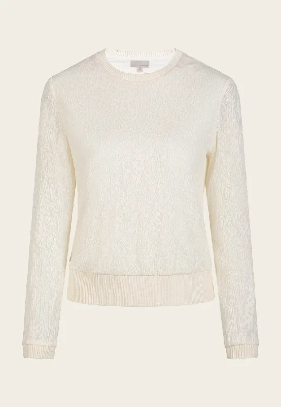 White Jacquard Knit Long Sleeve Sweatshirt