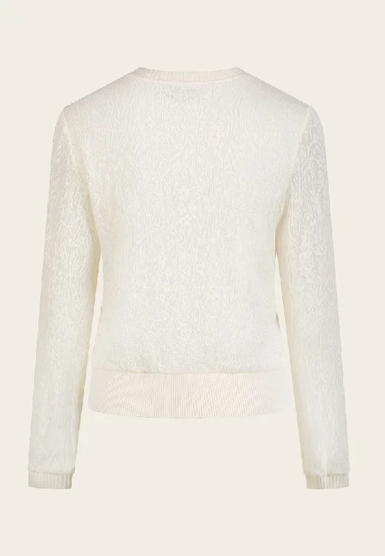 White Jacquard Knit Long Sleeve Sweatshirt