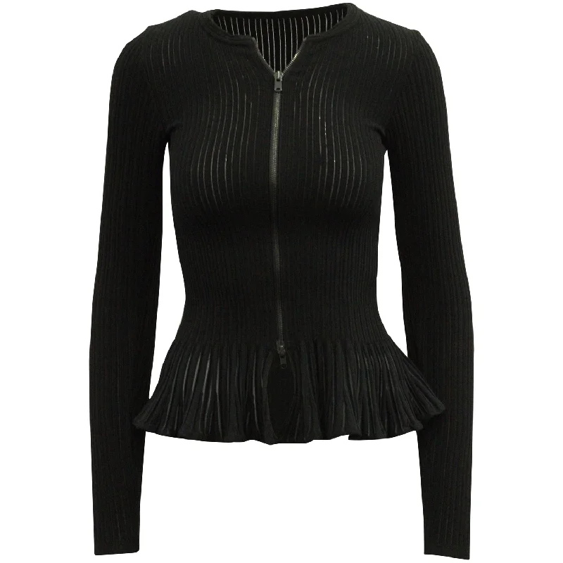 Alaïa Zip Cardigan in Black Wool