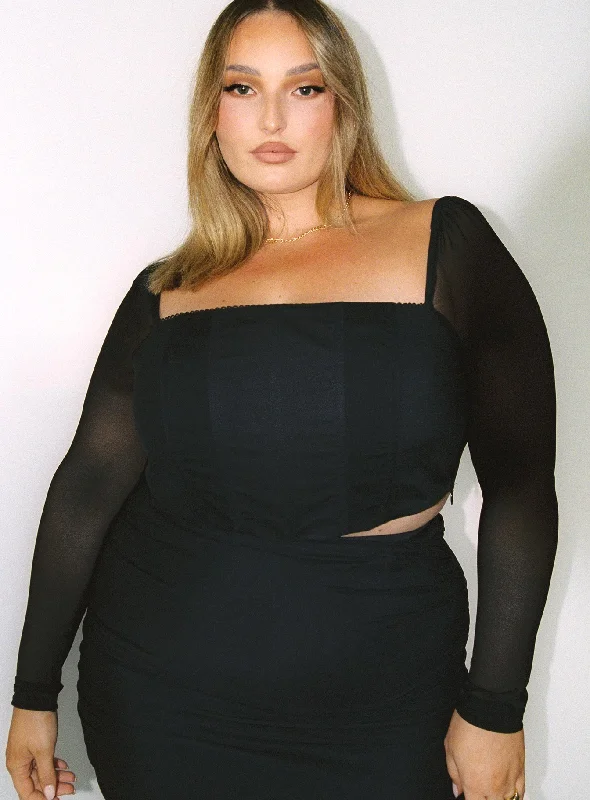 Beverly Long Sleeve Top Black Curve