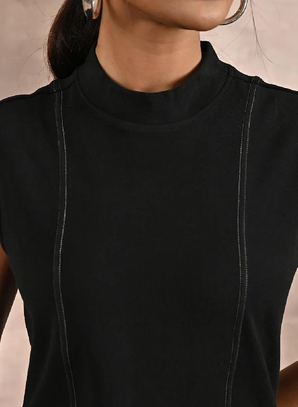 Black Sleeveless Winter Top with Fine Stich Detailing