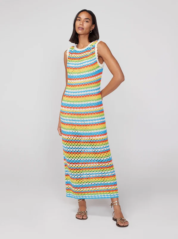 Bunty Blue Stripe Crochet Knit Dress