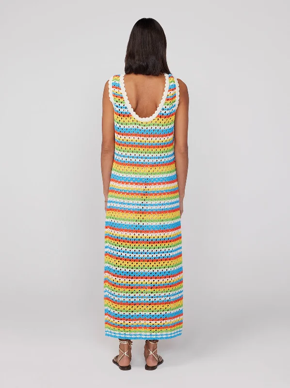 Bunty Blue Stripe Crochet Knit Dress