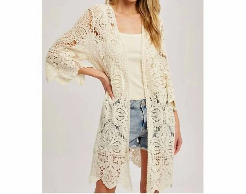 Crochet Lace Kimono In Natural