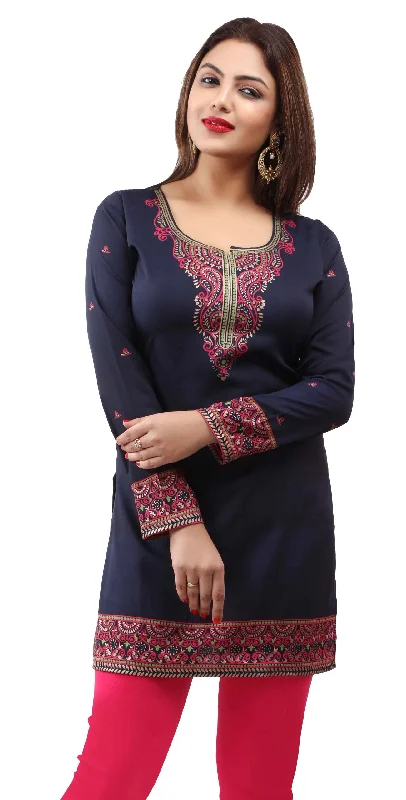 Dark Blue Short Kurti Tops for Women – Elegant Ethnic Wear