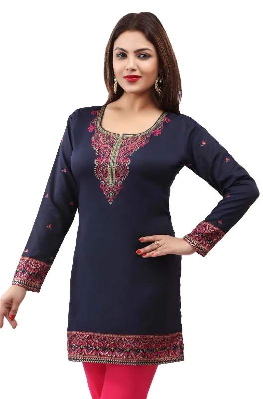 Dark Blue Short Kurti Tops for Women – Elegant Ethnic Wear