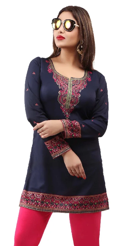 Dark Blue Short Kurti Tops for Women – Elegant Ethnic Wear