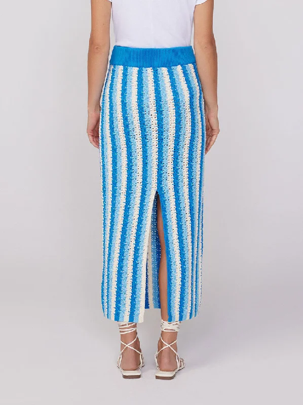 Delphine Blue Stripe Knit Midi Skirt