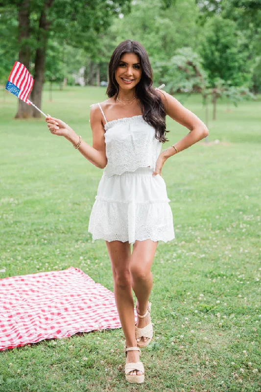 Dockside Dream White Crochet Detail Crop Top