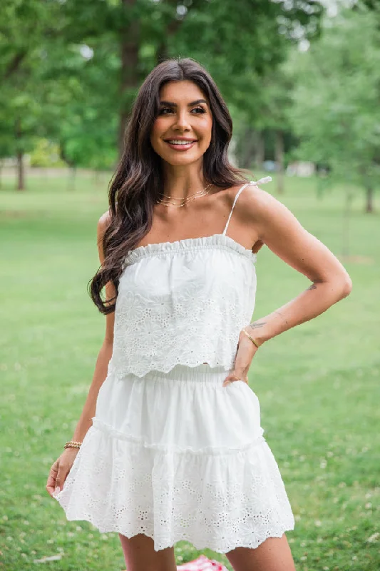 Dockside Dream White Crochet Detail Crop Top