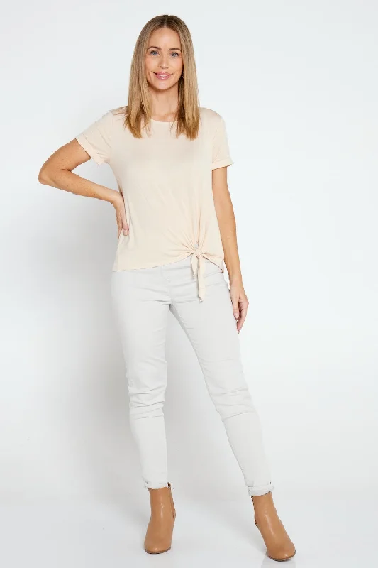 Front Tie Modal Tee - Cream