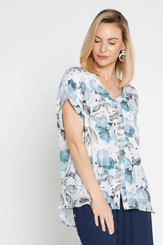 Gemma Top - Soft Teal Floral