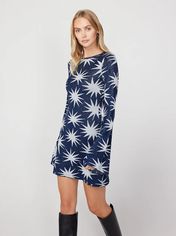 Greta Navy Star Lurex Knit Mini Dress